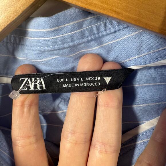 Zara Top Women L Blue White Cropped Button Down Long Sleeve Clean Girl Minimal - Picture 4 of 6